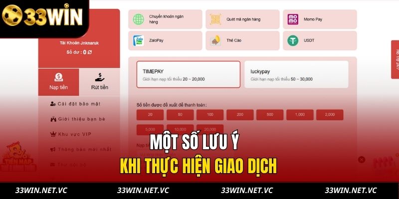 Một số lưu ý khi thực hiện giao dịch